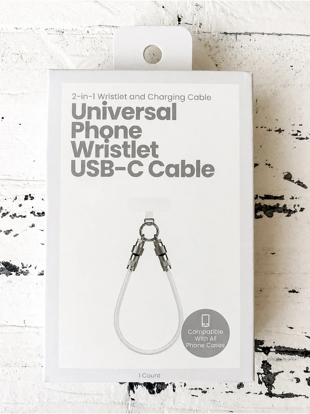 Universal Wristlet USB-C Charging Cable in White and Silver